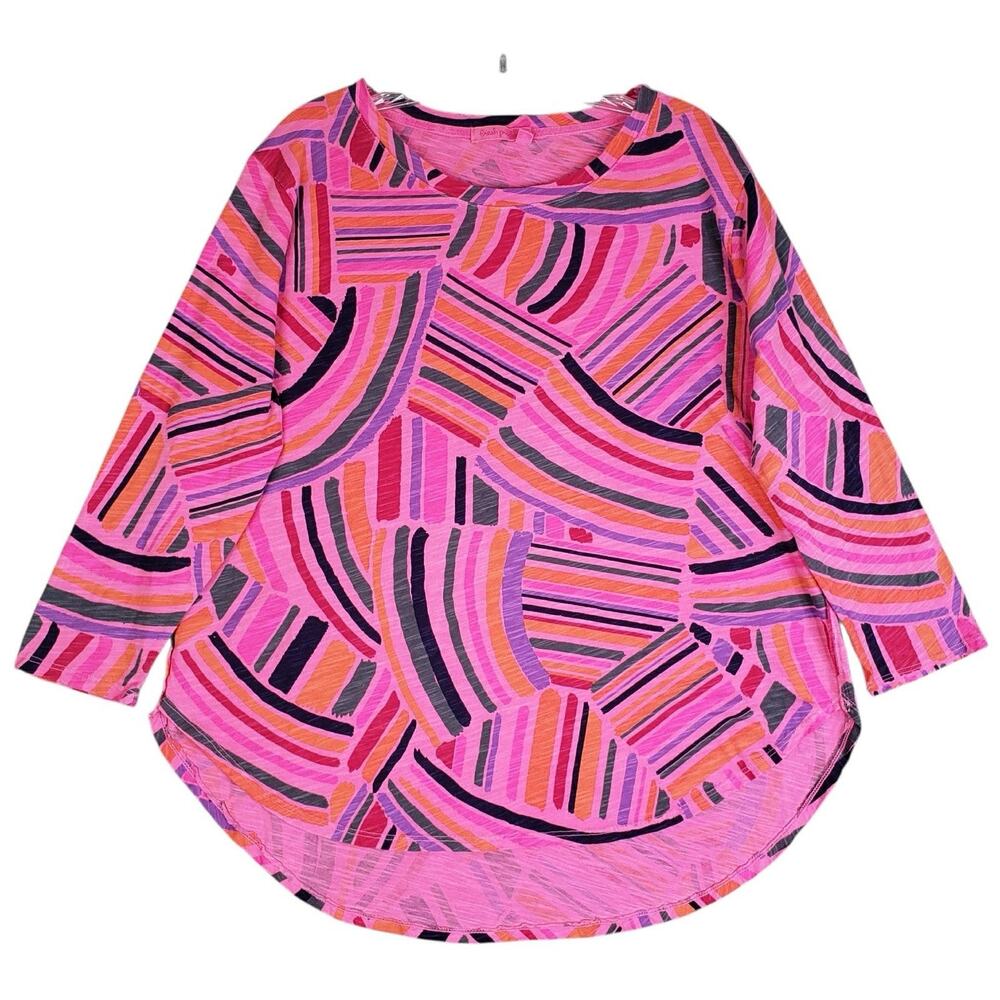 Fresh Produce Shirt Knit Top Long Sleeve Womens Size Large L Pink Geometric - Picture 2 of 9